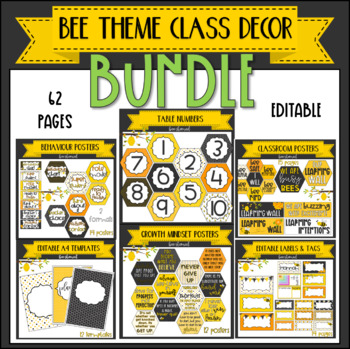 Preview of Bee Theme Classroom Decor BUNDLE