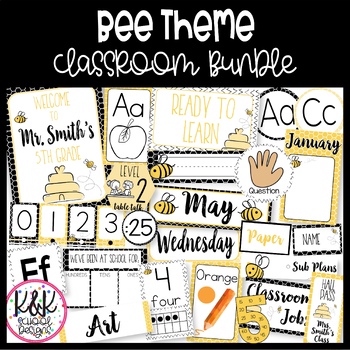 Preview of Bee Theme Classroom Decor Bundle | Editable Growing Bundle