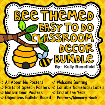 Preview of Bee Theme Classroom Decor Bundle Posters Nametags Banners Editable Labels