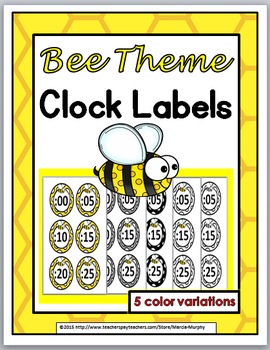 Preview of Bee Theme Classroom Decor Telling Time Clock Labels