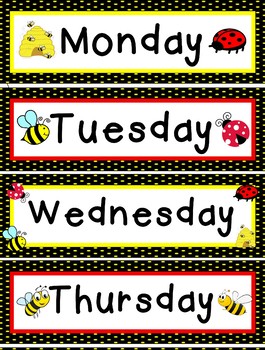 Preview of Bee Theme Days of the Week EDITABLE