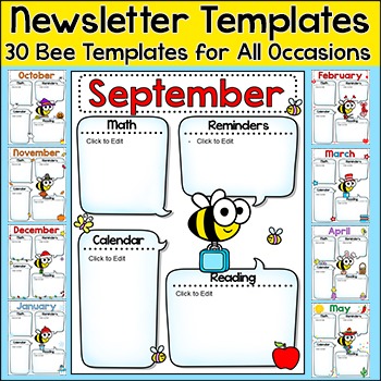 Preview of Monthly Newsletter Template Editable - Bee Theme Classroom