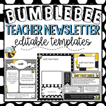 Preview of Bee Theme Teacher Newsletter Templates - Editable - Bee Class Decor