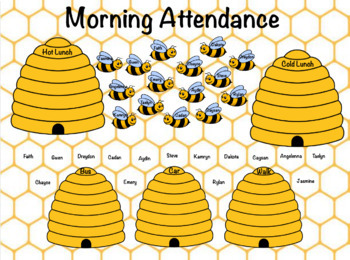 Preview of Bee Themed Attendance, Lunch Count Interactive Flipchart **EDITABLE**