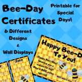 Bee Themed Birthday Certificates & Tags for Birthday Chart