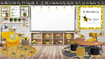 Preview of Bee Themed Bitmoji Classrooms AND the Canvas Template