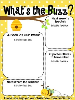 Preview of Bee Themed Classroom Newsletter Template