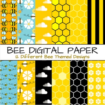Preview of Bee Digital Paper - Bees Themes 12 Papers & Backgrounds (Set B)