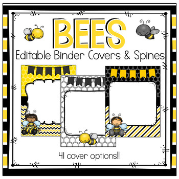 Preview of Bee Themed Editable Binder Covers & Spines
