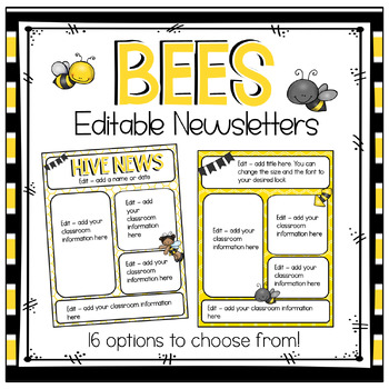 Preview of Bee Themed Editable Classroom Monthly Newsletter Templates