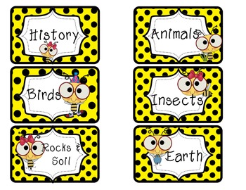 Preview of Bee Themed Library Label Cards