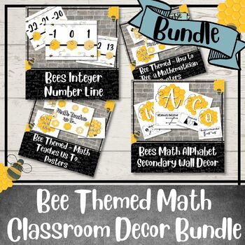 Preview of Bee Themed Math Classroom Decor BUNDLE | Secondary | Number Line | ABC's & more