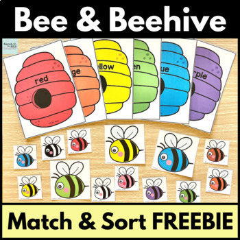 Preview of Bee and Beehive Color, Size, and Number Match and Sort FREEBIE for Vocabulary