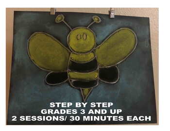 Bee kids art project step by step sub lesson black chalk glue | TpT