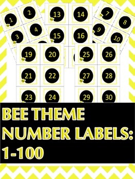 Preview of Bee theme labels: Numbers 1-100