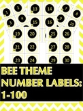 Bee theme labels: Numbers 1-100