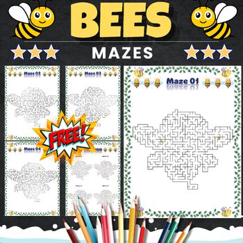 Preview of Bee theme mazes Puzzles With Solution - World Bee Day Games - Spring Freebies