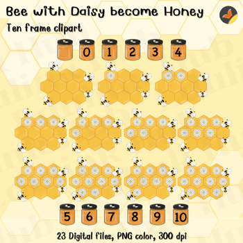 Preview of Bee with Daisy become Honey Ten frame template, Ten frame clipart