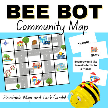 Preview of BeeBot Community Map - Printable Mat and Task Cards