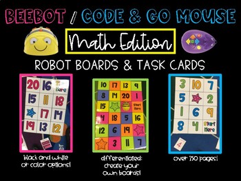 Preview of Beebot and Code & Go Mouse Robot Boards and Task Cards: Math Edition