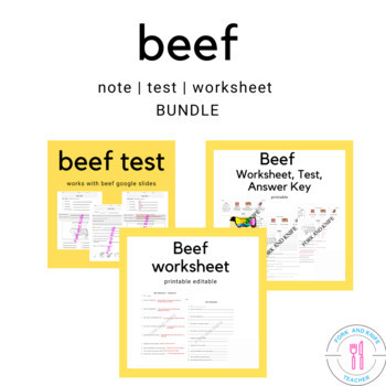 Preview of Beef Meat Worksheet And Test Bundle - For Culinary ProStart And FCS Class