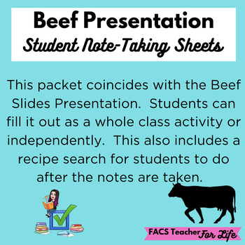 Preview of Beef Slides Student Note-Taking Packet - FACS, FCS, Cooking, High School