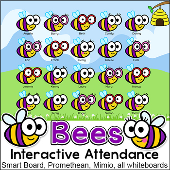 Preview of Bee Theme Interactive Attendance with Optional Lunch Count for All Whiteboards