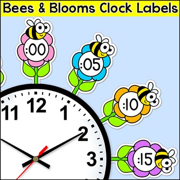 Preview of Flowers & Bees Theme Classroom Clock Labels & Telling Time Worksheets