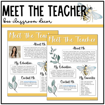 Preview of Bee Classroom Decor: EDITABLE MEET THE TEACHER