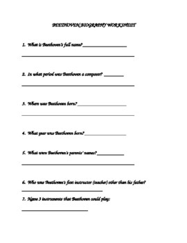 Preview of Beethoven Biography Worksheet