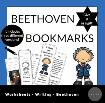 Preview of Beethoven Bookmarks Worksheets. B&W and colored! It includes three versions!