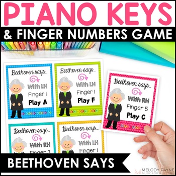 Preview of Beginning Piano Game - Beethoven Says! Right & Left, Finger Numbers, Piano Keys