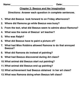 Beezus and Ramona Comprehension Questions by Lesson Warehouse TpT