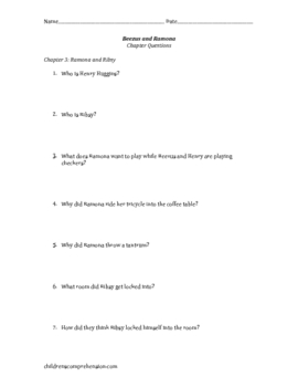 Beezus And Ramona Comprehension Questions And Literature Activities