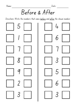 Before & After Worksheets - Numbers Practice - Test Prep - Sub Plan