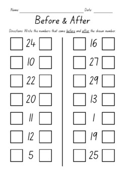 Before & After Worksheets - Numbers Practice - Test Prep - Sub Plan