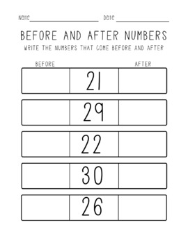 Before And After Numbers Worksheet Printable FREE by AKAlice Teacher