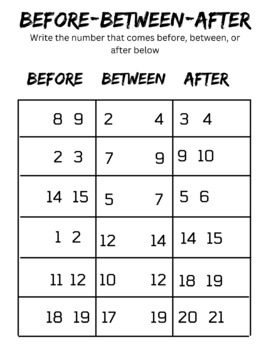 Preview of Before, Between, After Worksheet