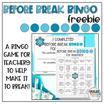 Preview of Before Break Bingo For Teachers FREEBIE - Bingo for teachers - Winter Bingo