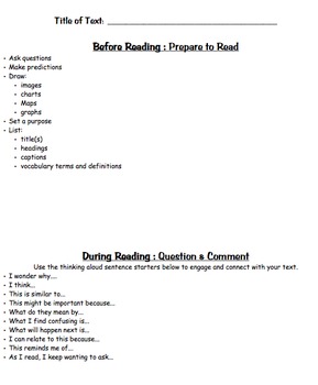 Before During and After (BDA) Reading Notes Sheet | TPT
