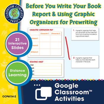 Preview of Before You Write Your Book Report & Graphic Organizers for Prewriting - Google