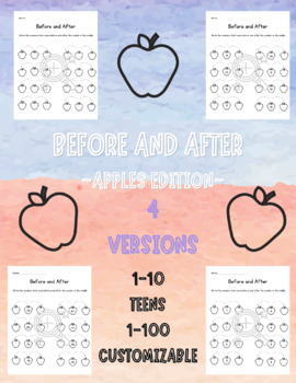 Preview of Before and After ~Apples Edition~ 1-10, Teens, Numbers to 100, & Customizable