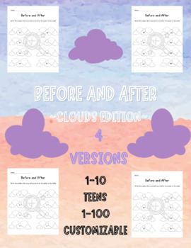 Preview of Before and After ~Clouds Edition~ 1-10, Teens, Numbers to 100, & Customizable