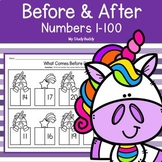 Before and After Numbers 1-100 (One More One Less Worksheets)