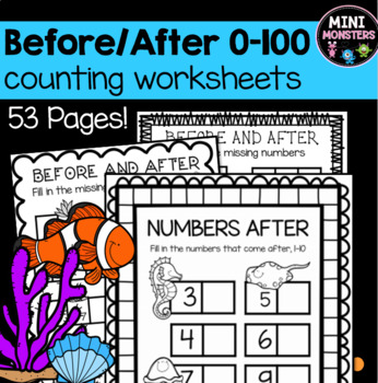 Preview of Before and After Numbers to 100 Worksheets