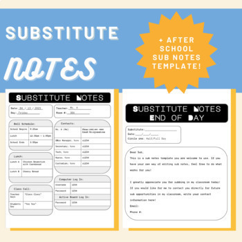 Preview of Before and After School Sub Plan Template, Substitute Folder Binder (EDITABLE)
