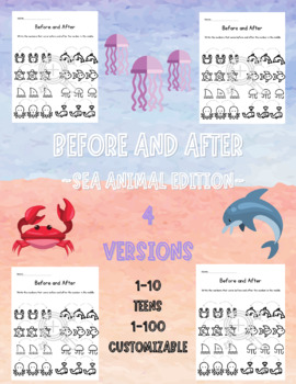 Preview of Before and After~Sea Animal Edition~ 1-10, Teens, Numbers to 100, & Customizable