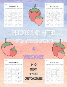 Preview of Before and After~Strawberry Edition~ 1-10, Teens, Numbers to 100, & Customizable