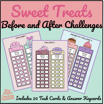 Preview of Before & After Math Sequencing Printable Task Cards - Candy Designs