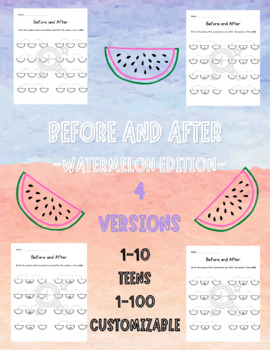 Preview of Before and After~Watermelon Edition~ 1-10, Teens, Numbers to 100, & Customizable